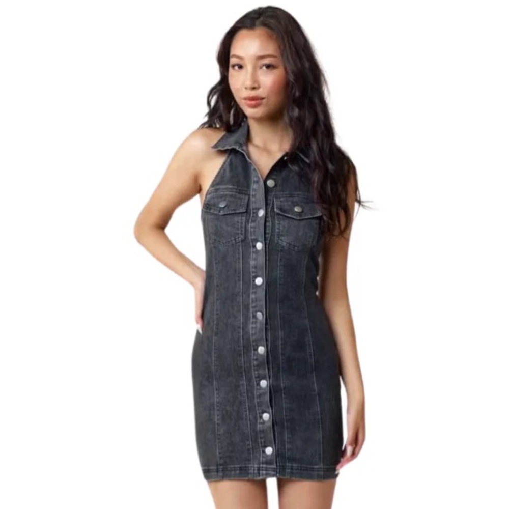 Blue Blush Denim Halter Mini Dress